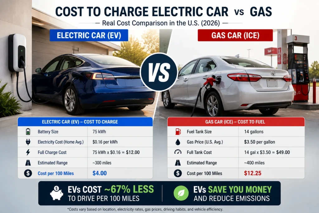 Cost to Charge Electric Car vs Gas